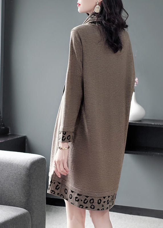 Camel Print Patchwork Knitted Dress O-neck Scarf Long Sleeve Fall
