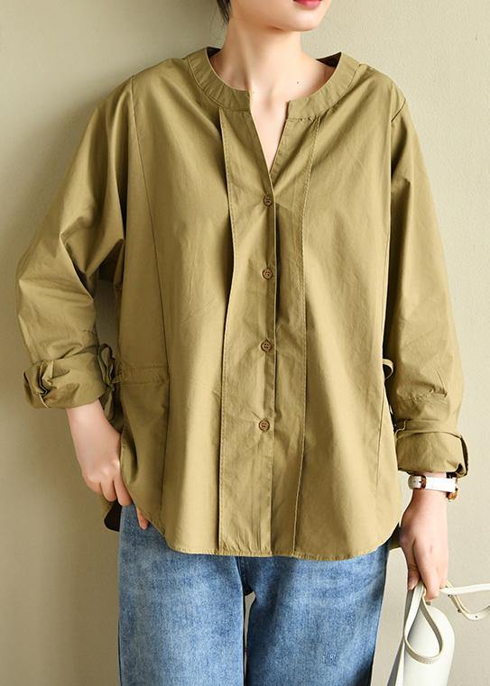 Natural Button Down Black V Neck Tops