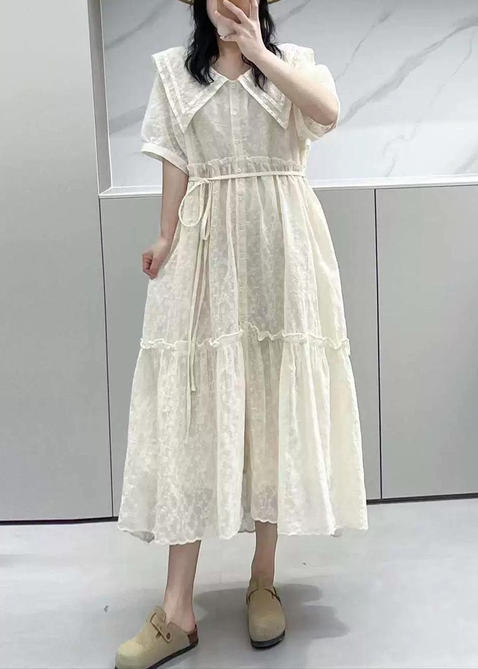 Apricot Ruffled Button Cotton Shirts Dresses Summer