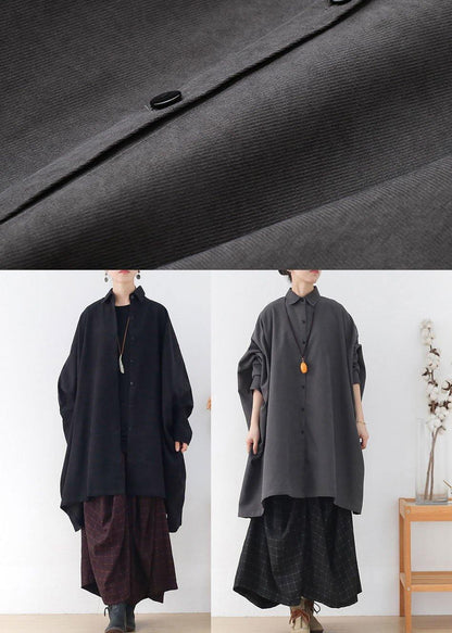 Simple Grey Bat Wing Sleeve Button Fall Loose Coat