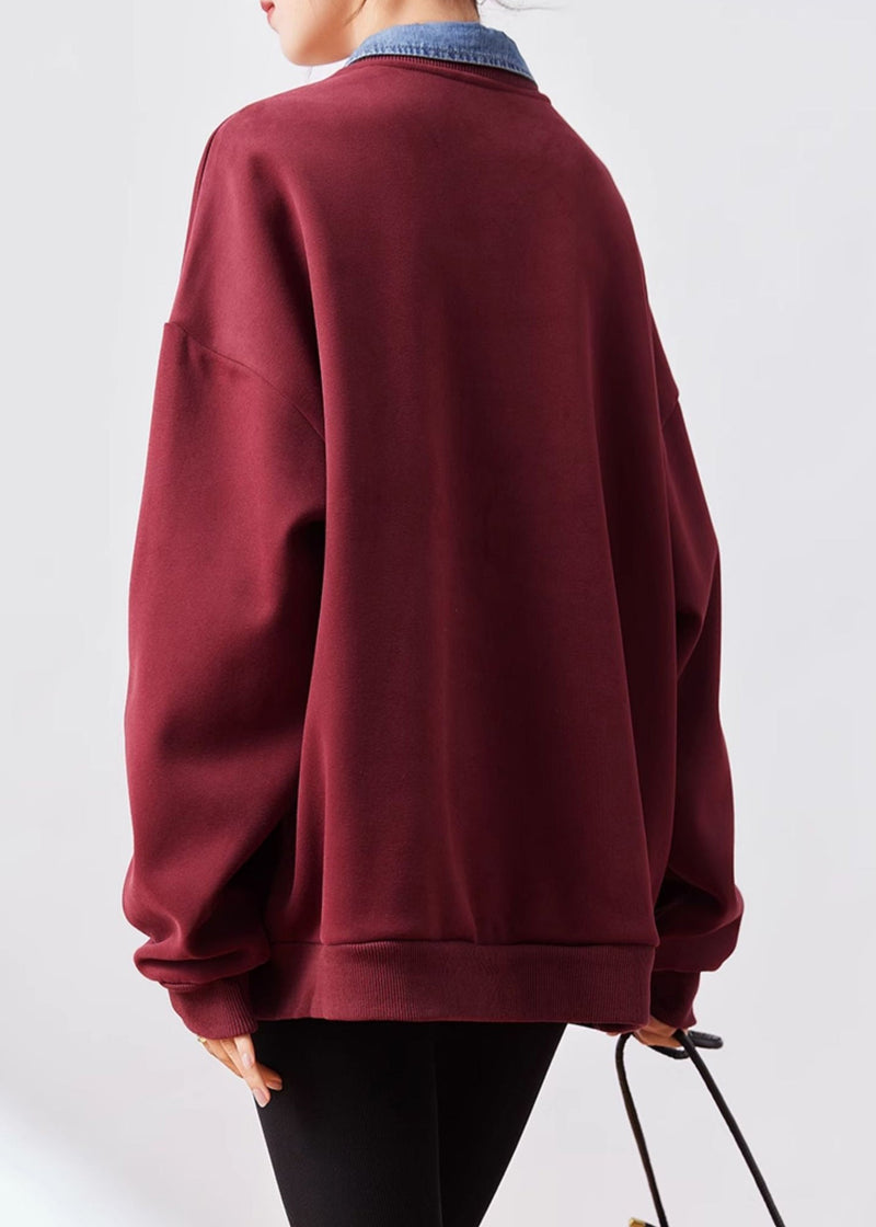 Diy Mulberry O Neck Print Warm Fleece Loose Sweatshirts Top Fall