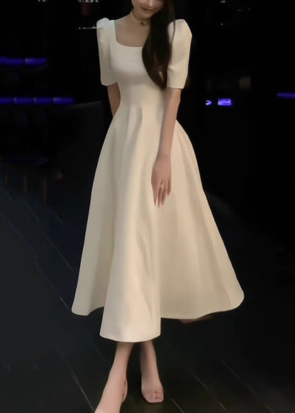 White Square Collar Cotton Long Dress Summer