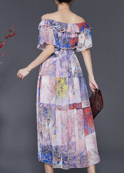 Light Purple Slash Neck Cinched Chiffon Holiday Dress Summer