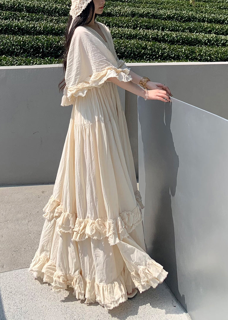 White Exra Large Hem Cotton Vacation Dress Summer
