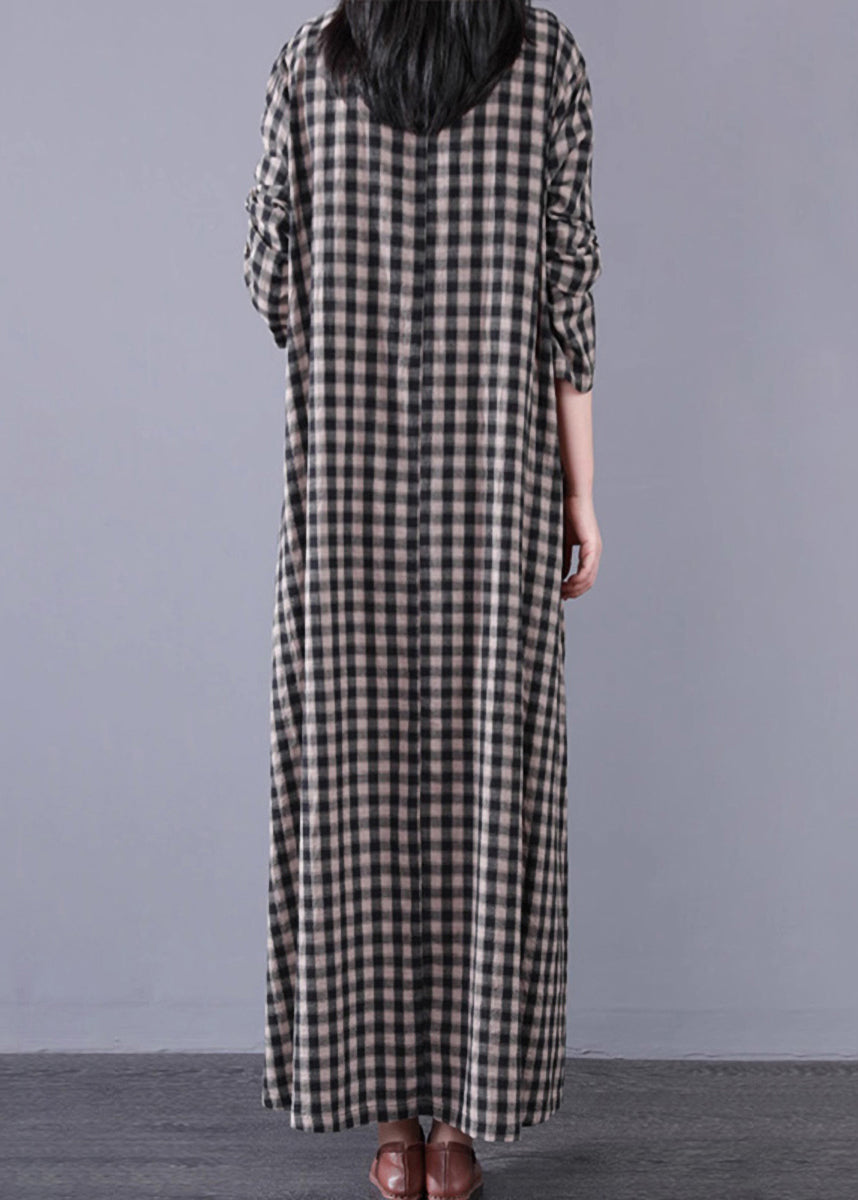 Black White Plaid a Line Long Dresses Spring