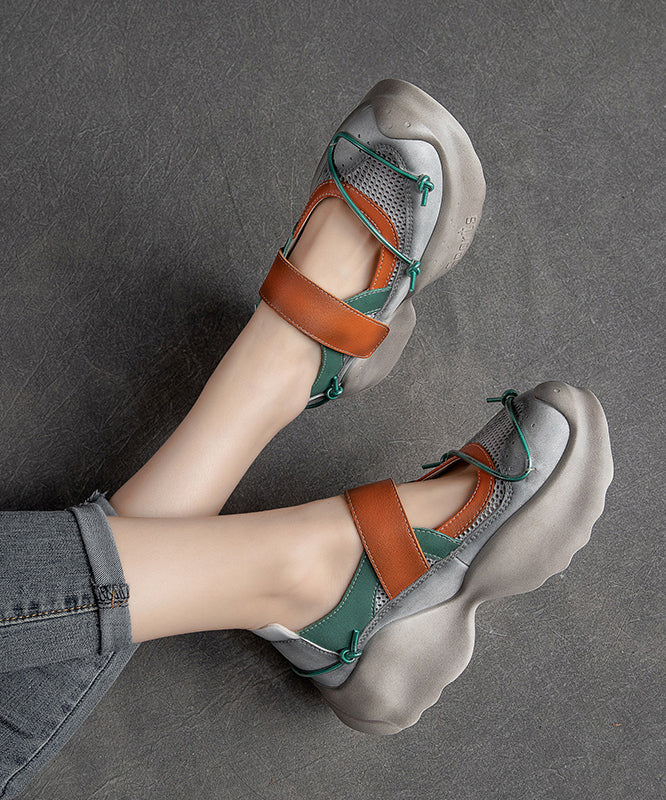 Yellow Platform Cowhide Leather Buckle Strap High Wedge Heels Shoes