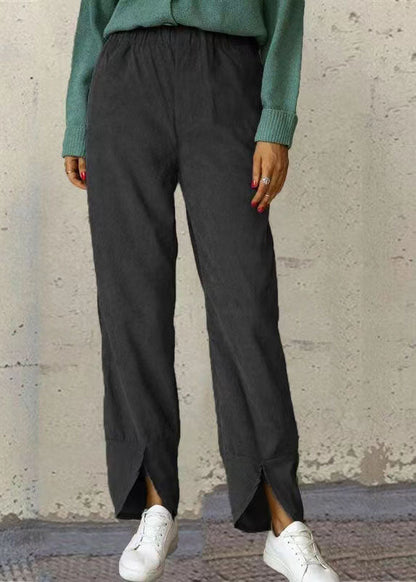 Wide Legged Elastic Waist Pure Color Pockets Pants