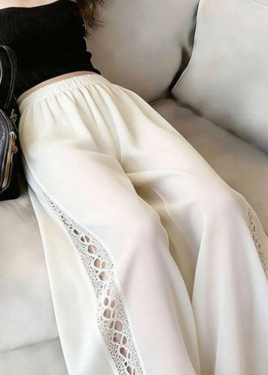 French White Hollow Out Straight Pants Summer