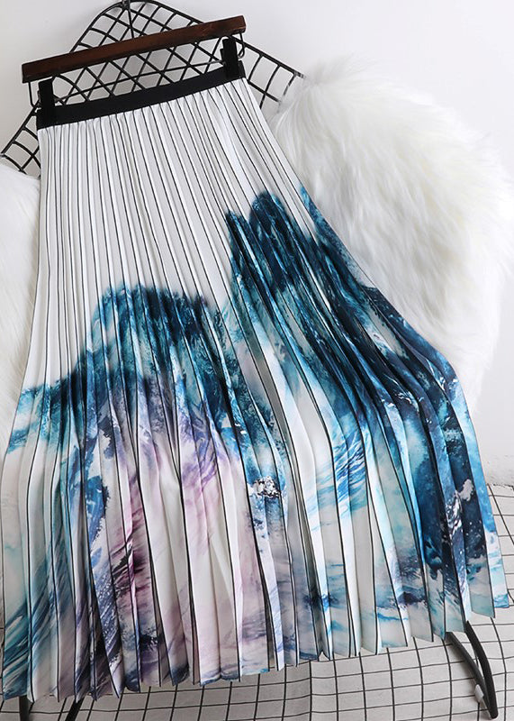 Print Wrinkled Elastic Waist a Line Skirts Summer
