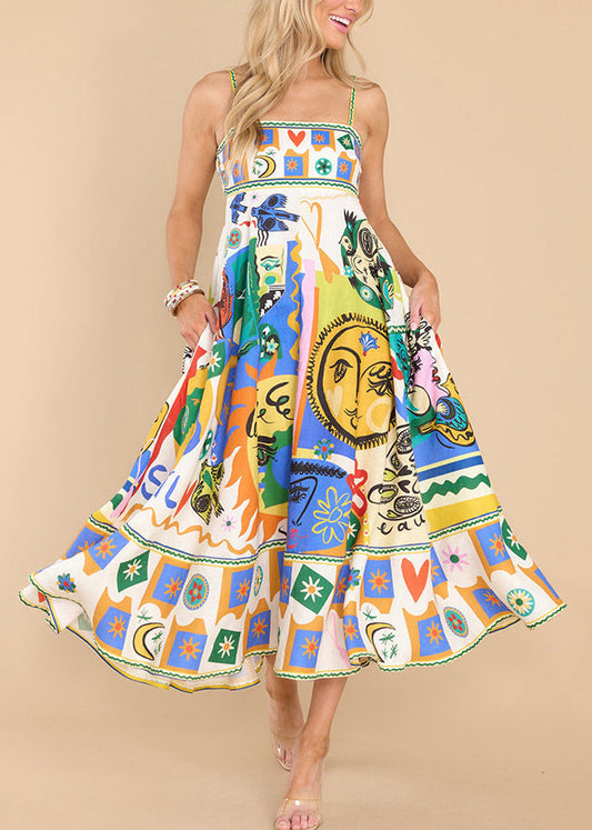 Multi Print Spaghetti Strap Dress Sleeveless