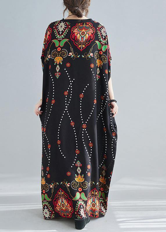 Modern V Neck Spring Clothes Wardrobes Black Print Maxi Dress