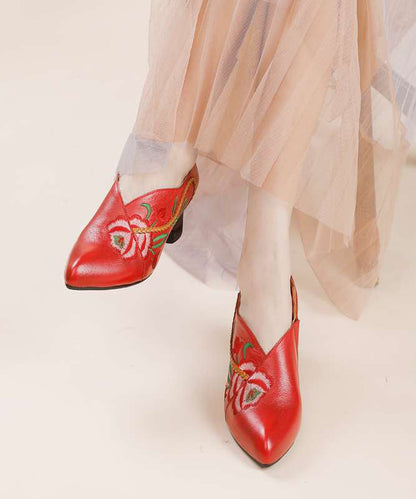 Red Cowhide Leather Embossed Splicing High Heels
