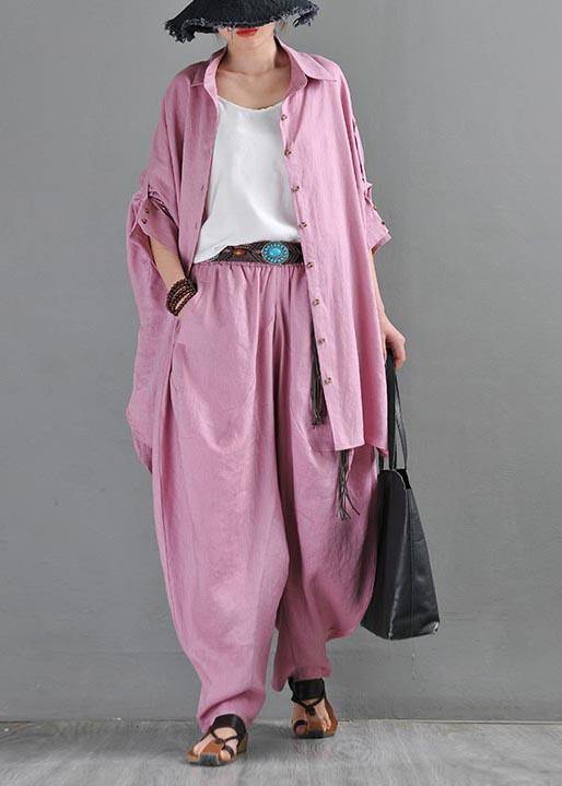 French Pink Purple Cotton Linen Harem Pants Summer