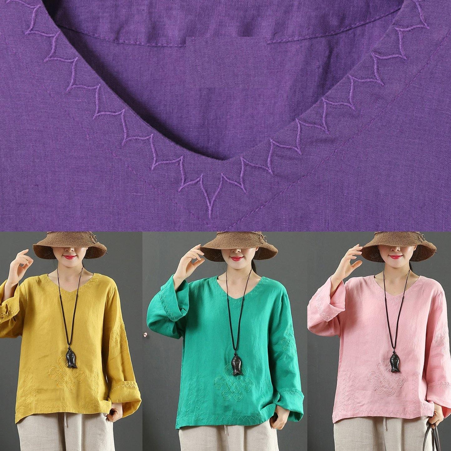 Yellow Clothes V Neck Embroidery Dresses Spring Blouse