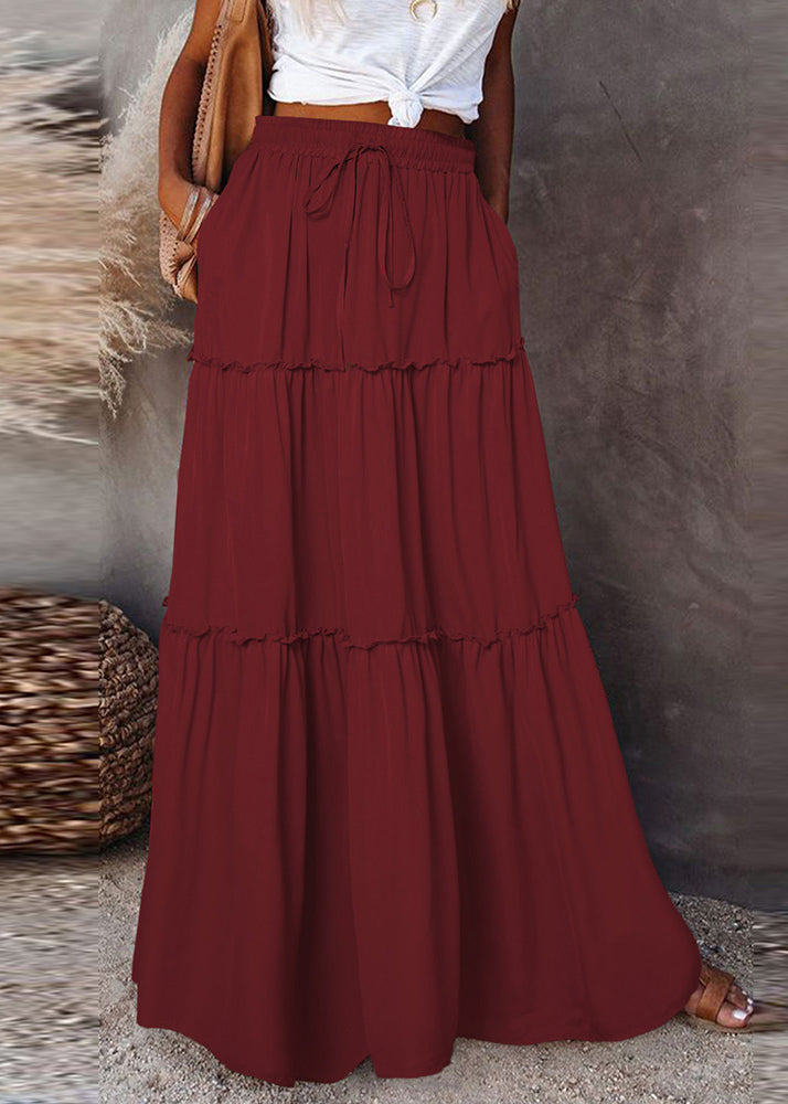 White Ruffled Patchwork Elastic Waist Maxi Skirts Summer