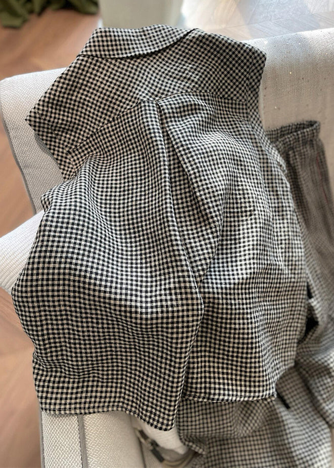 New Plaid Button Cotton Two Pieces Set Sleeveless