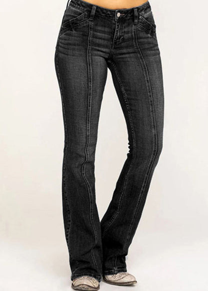 New Denim Blue Button Pockets Flare Bottoms Summer