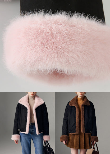 French Pink Fluffy Wear on Both Sides Faux Suede Coats Winter