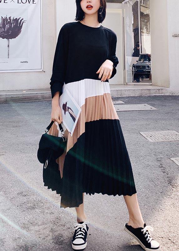 Black Patchwork Cinched Robe Spring Dresses