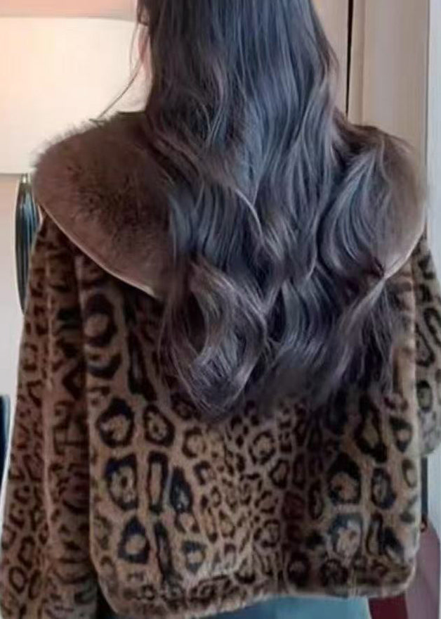 Leopard Peter Pan Collar Button Mink Hair Coats Winter