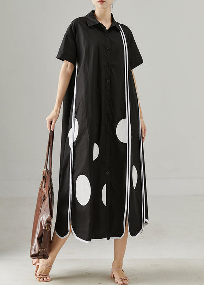 Black Oversized Print Cotton Holiday Dress Summer