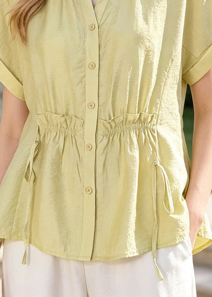Fruit Green Ruffled Wrinkled Cotton Shirts Summer