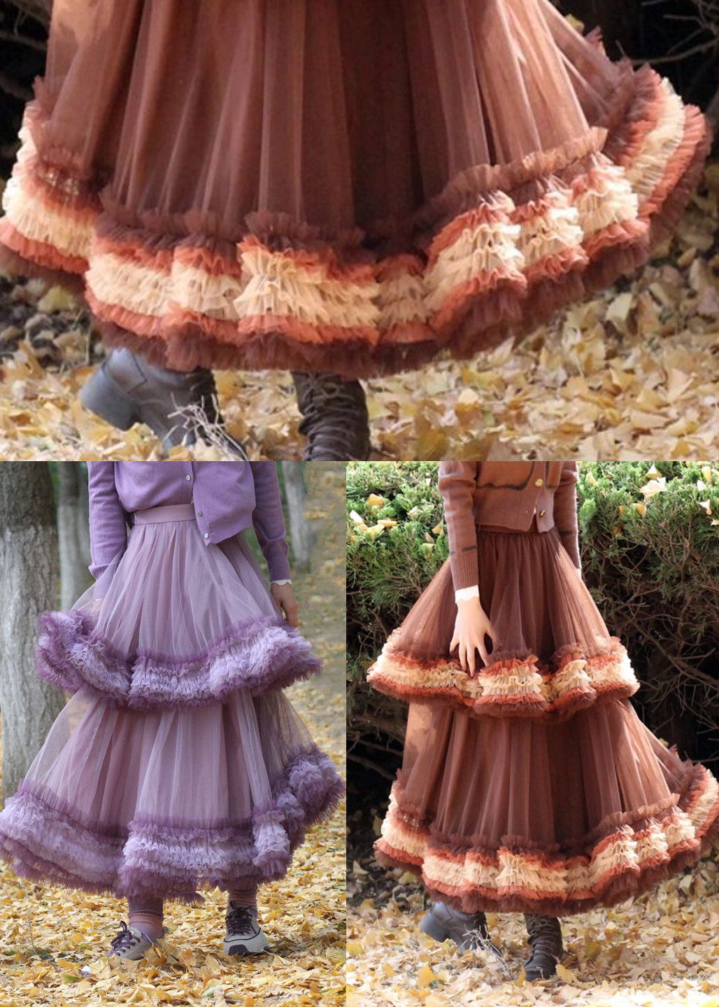 Purple Exra Large Hem Patchwork Tulle Skirt Spring