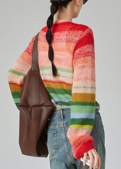 Rainbow V Neck Button Cotton Knit Cardigans Fall