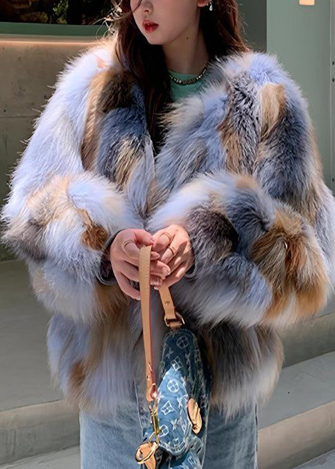 Gradient Color Oversized Warm Faux Fox Fur Coats Winter