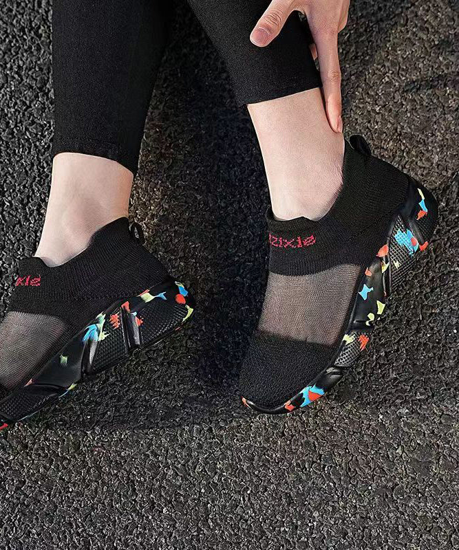 Black Breathable Mesh Splicing Flat Shoes for