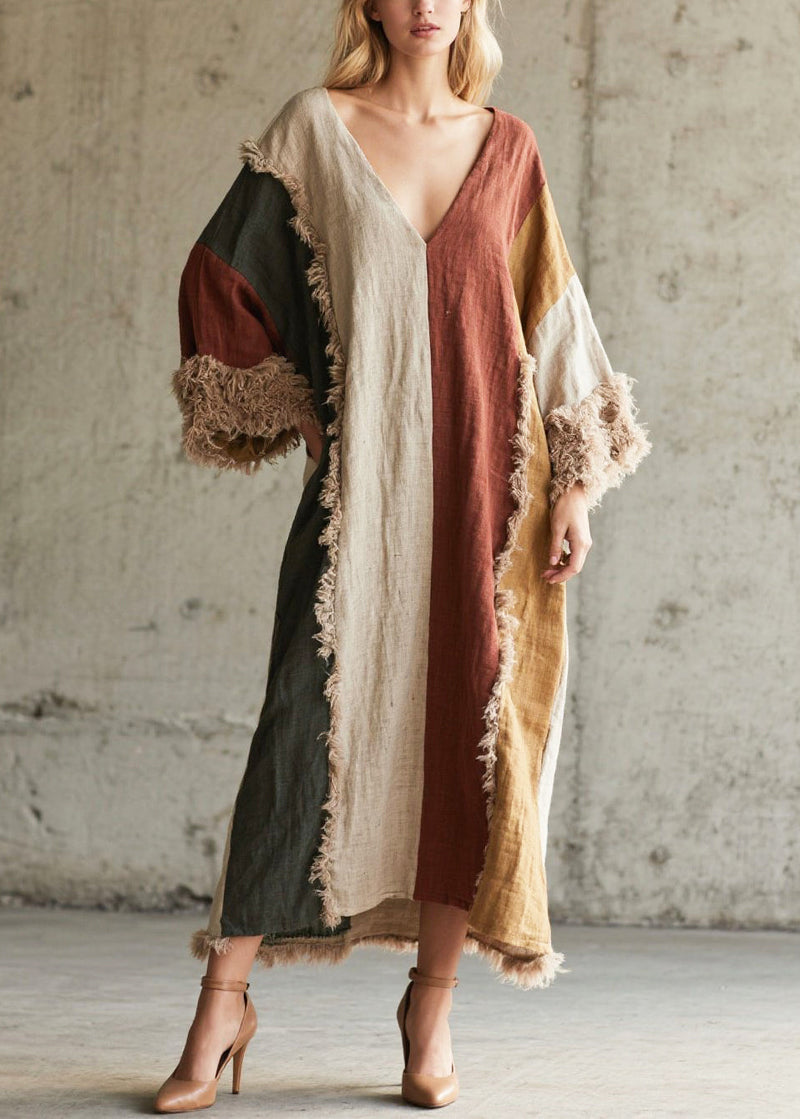 Stylish Colorblock Oversized Patchwork Faux Fur Maxi Dress Fall