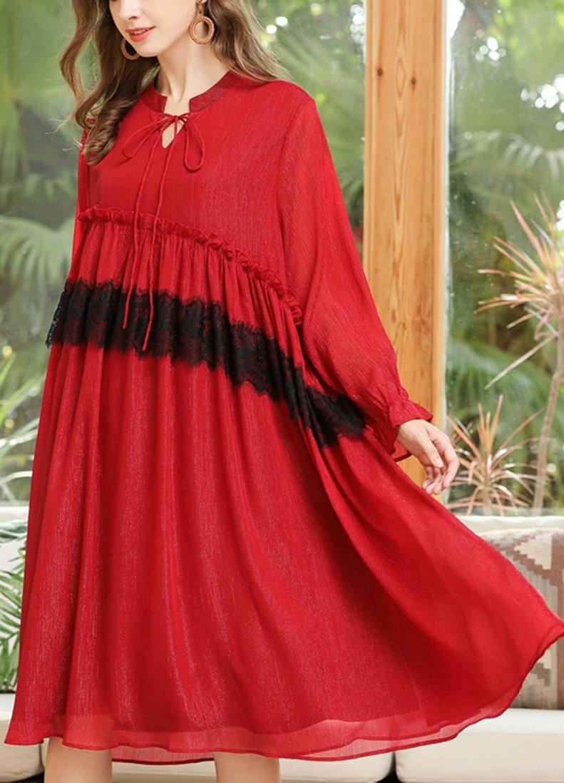 Fitted Red Cinched Chiffon a Line Skirts Summer Long Dresses
