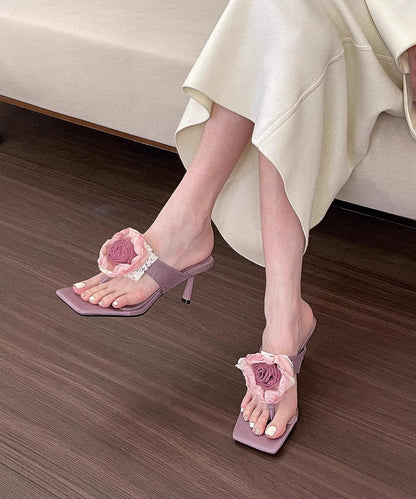 Pink Stiletto Splicing High Heel Flip Flops Peep Toe