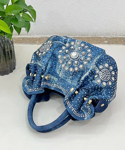 Fine Blue Zircon Durable Denim Tote Handbag