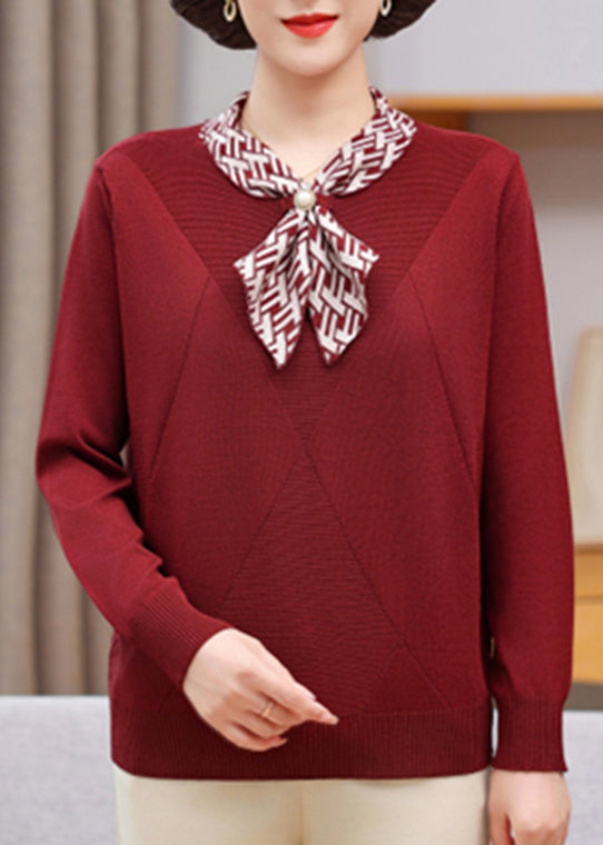 Red Bow Plaid Cotton Knit Sweaters Fall