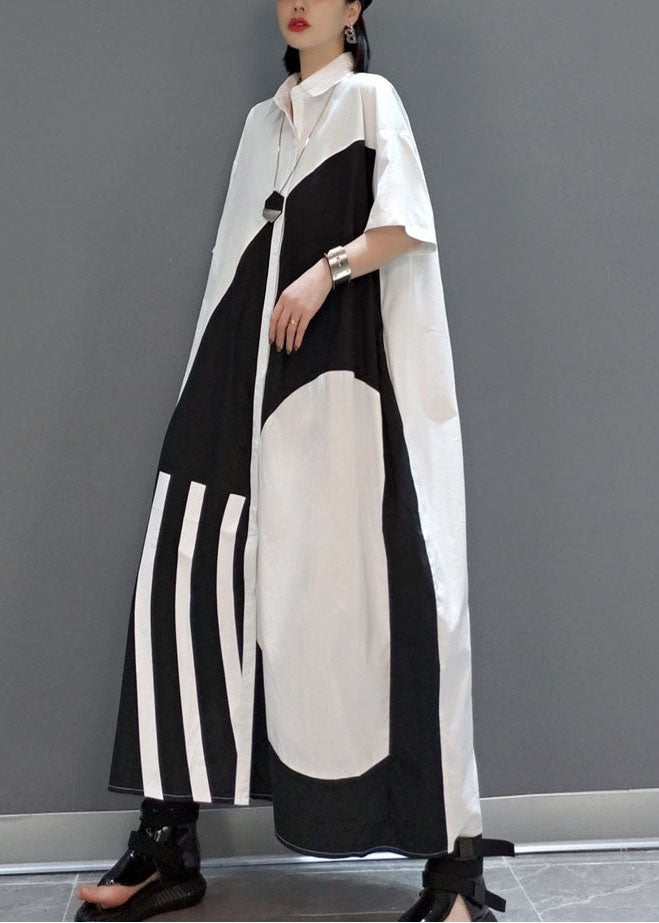 White Peter Pan Collar Print Party Long Dress Summer