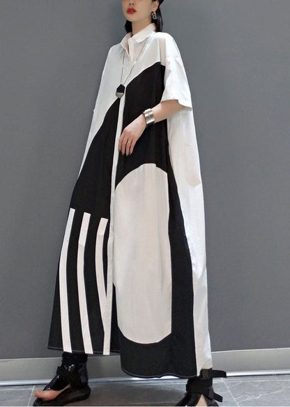 White Peter Pan Collar Print Party Long Dress Summer