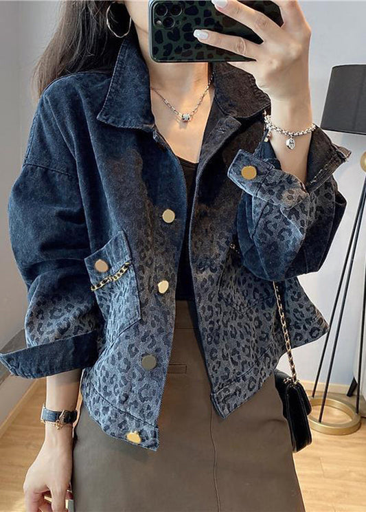 Black Button Pockets Denim Coats Long Sleeve Spring