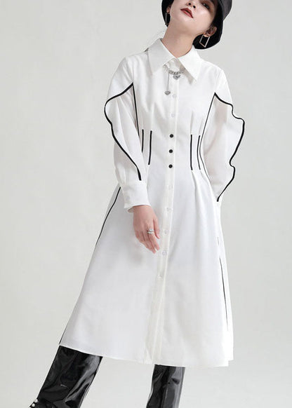 Fitted White Ruffles Peter Pan Collar Shirt Dresses Spring