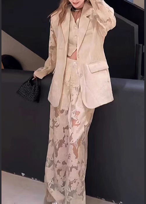 Light White Hollow Lace Suit Vest Pants Three Piece Set