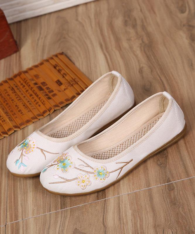 Art Splicing Flat Shoes for Beige Embroideried Cotton Linen Fabric