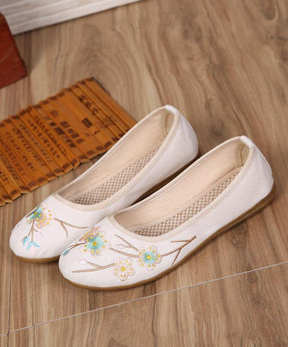 Art Splicing Flat Shoes for Beige Embroideried Cotton Linen Fabric