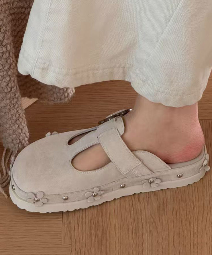 Splicing Platform Khaki Faux Leather Slide Sandals