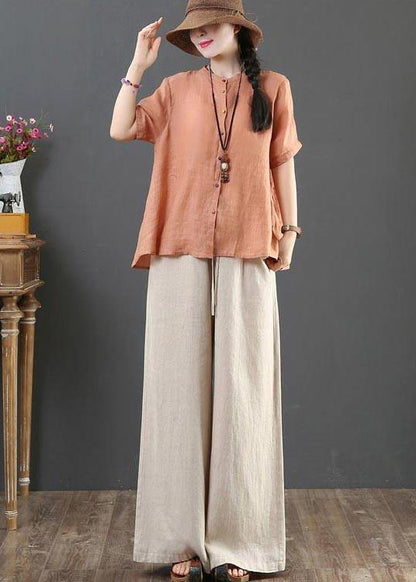Modern Orange Stand Button Summer Shirt Top