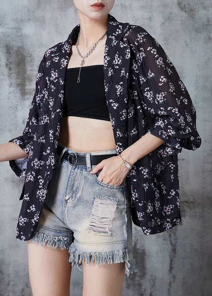 Unique Black Oversized Print Tulle Upf 50+ Coat Jacket Summer
