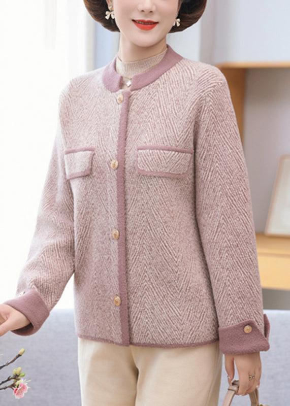 Light Purple Patchwork Mink Hair Knitted Coat Long Sleeve