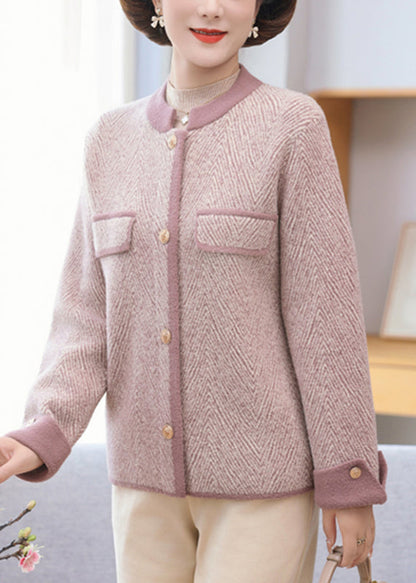 Light Purple Patchwork Mink Hair Knitted Coat Long Sleeve