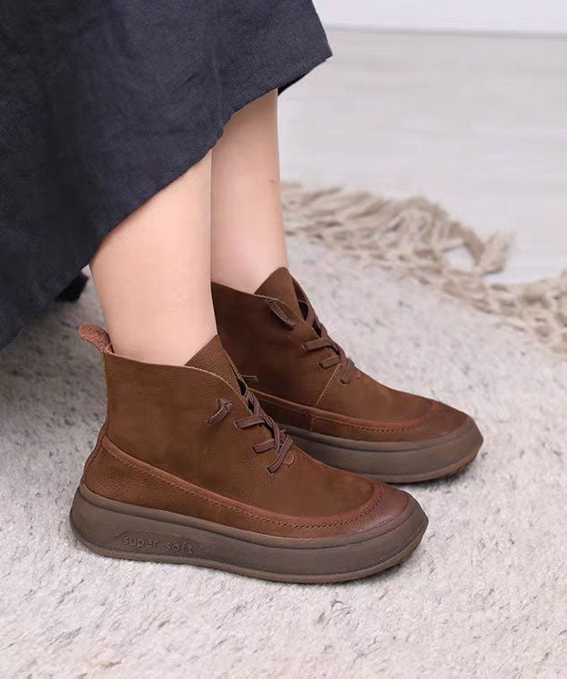 Grey Boots Cowhide Leather Cross Strap Boots
