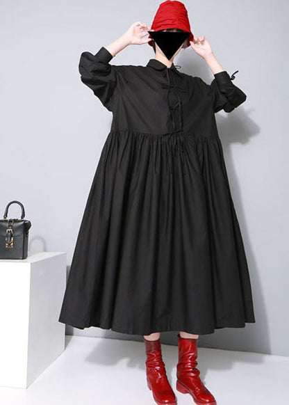 Black Cinched Bow Peter Pan Collar Shirt Dresses Spring