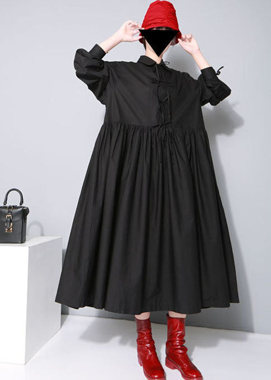 Black Cinched Bow Peter Pan Collar Shirt Dresses Spring
